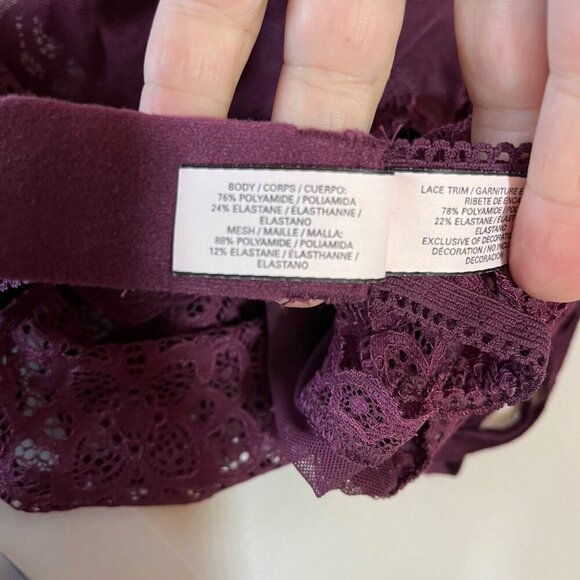 Victorias Secret Lace Burgundy Bodysuit With Lace-Up Front & Scalloped Edges Siz - Picture 7 of 8